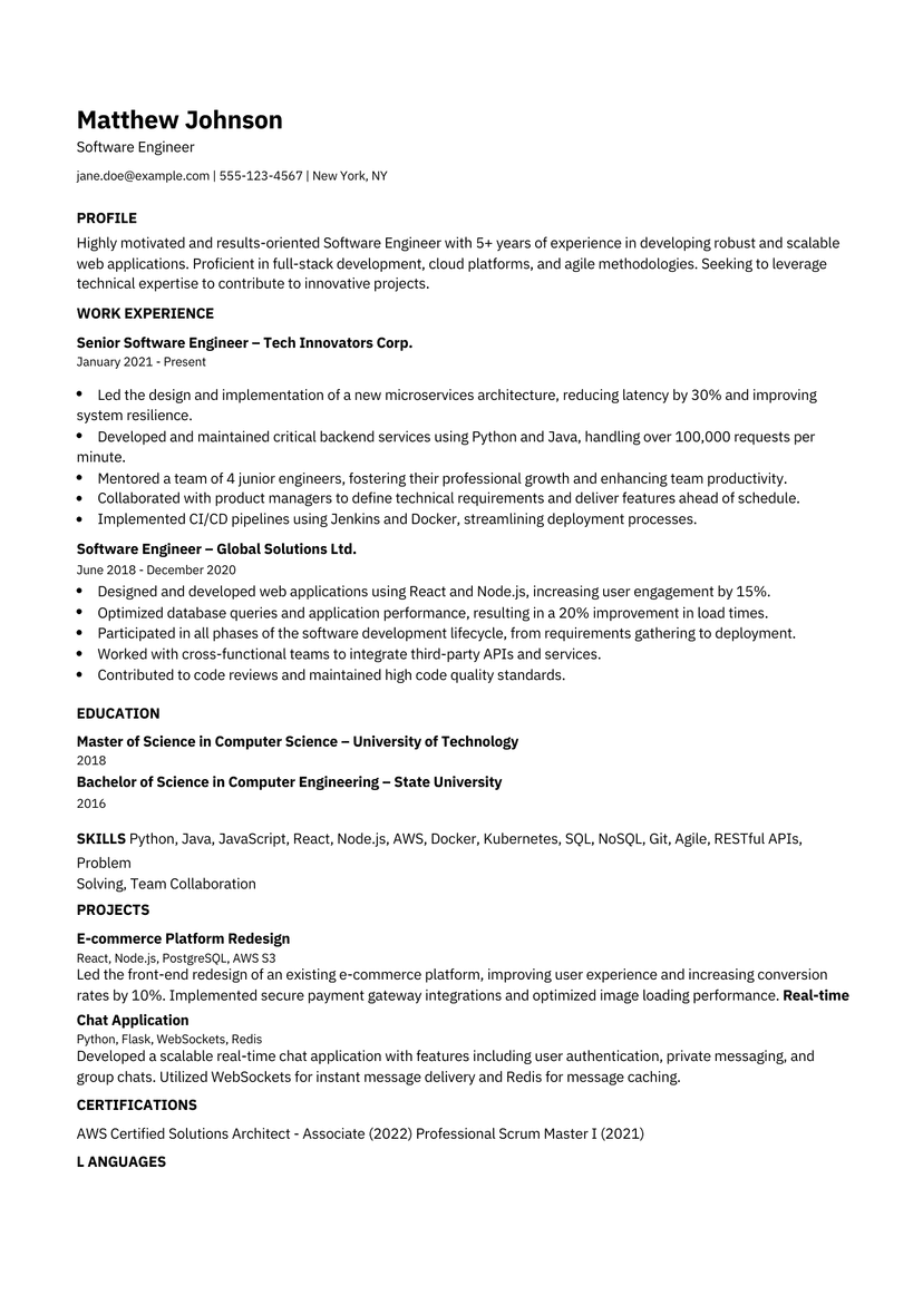 ATS Clean Professional ATS Friendly Resume Template