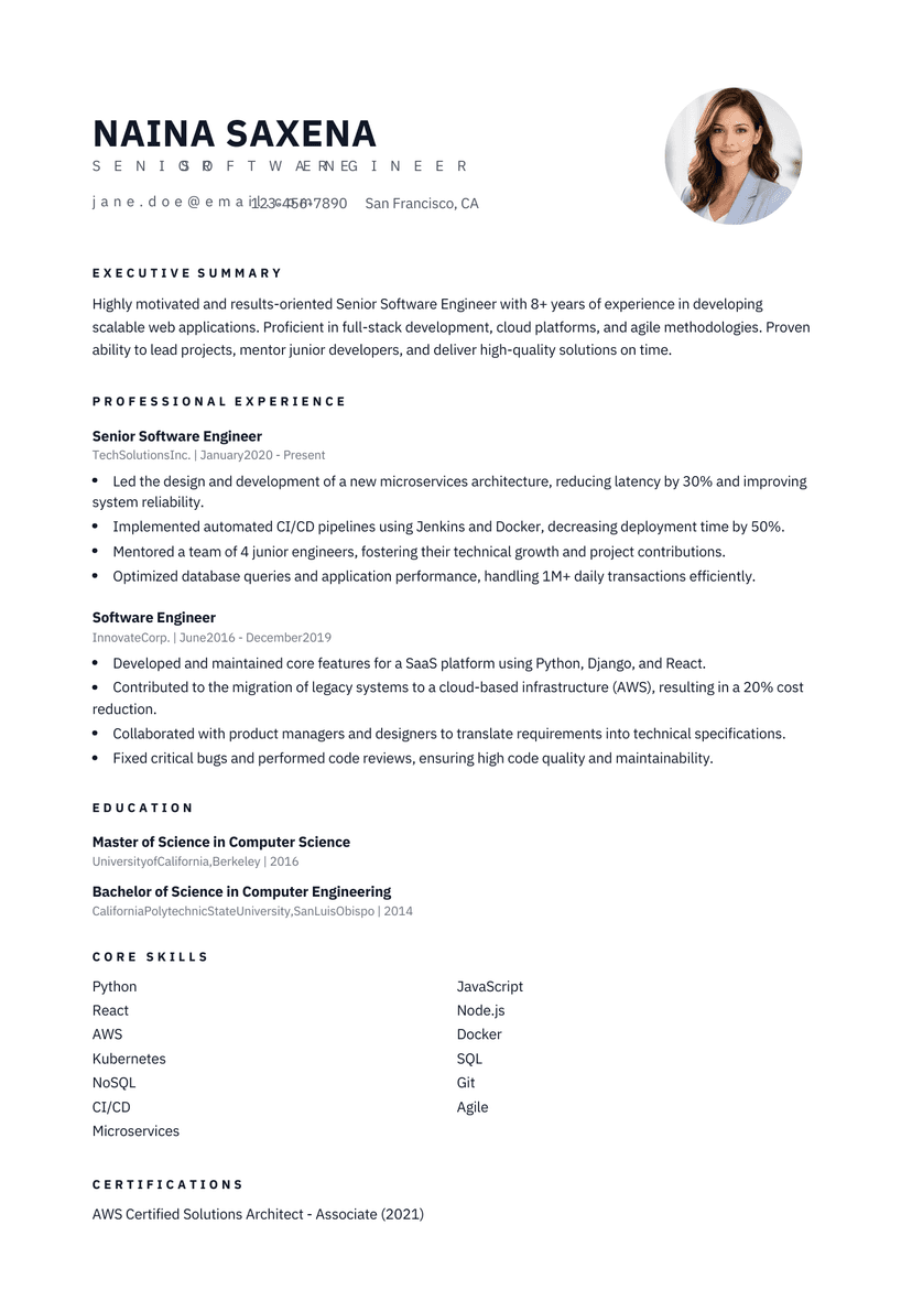 Executive ATS Friendly Resume Template