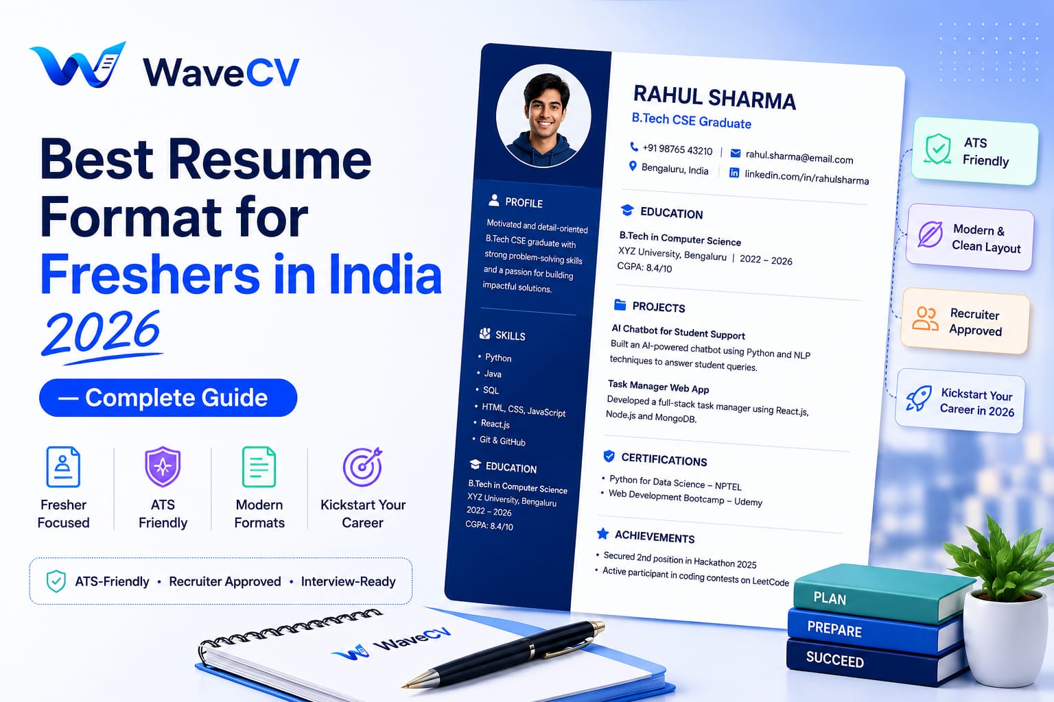 Best Resume Format for Freshers in India 2026 — Complete Guide | WaveCV