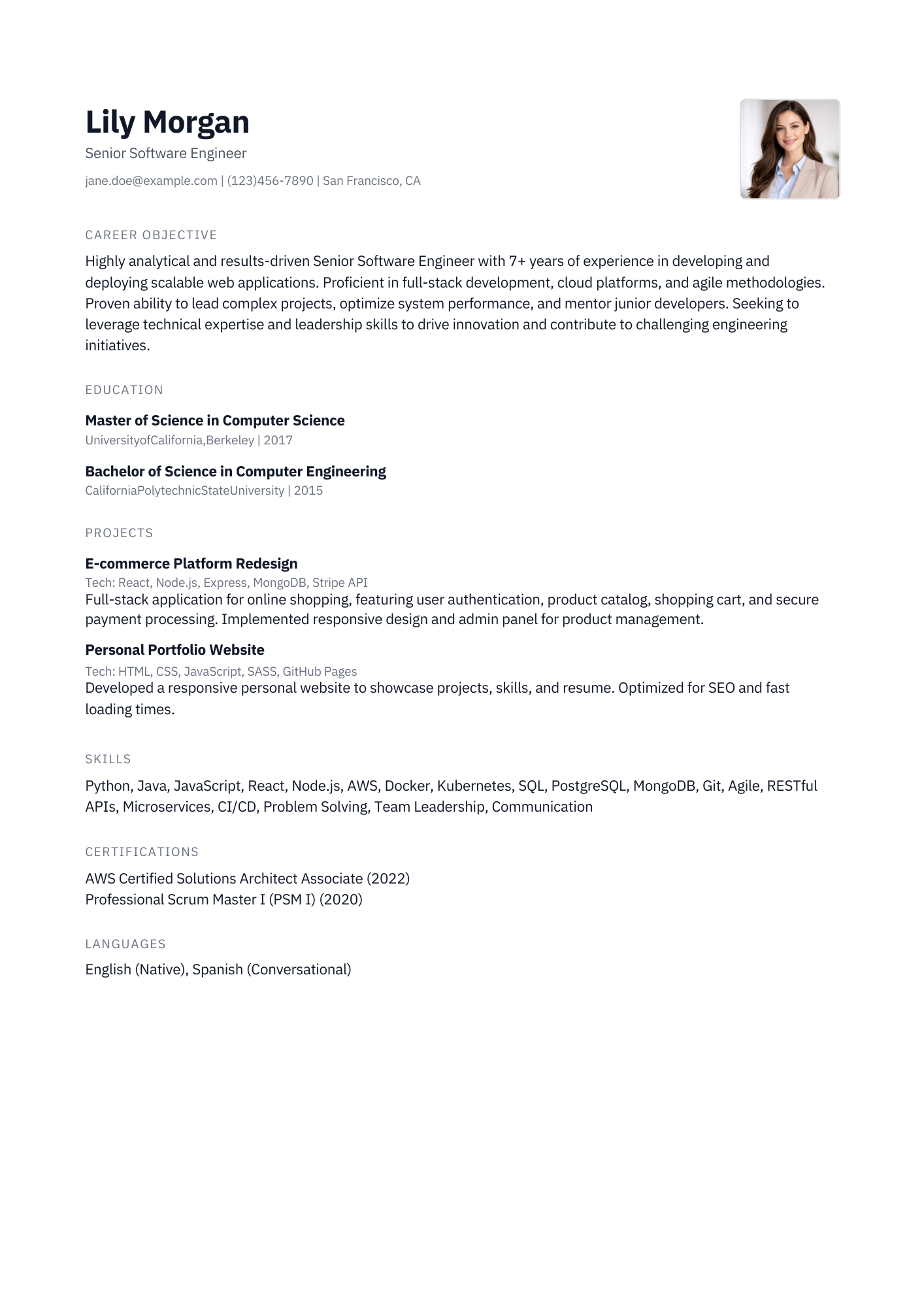 Student / Fresher resume template